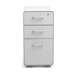 Poppin File Cabinets<White + Light Gray Slim Stow 3-Drawer vertical File Cabinet, Light Gray (104668)