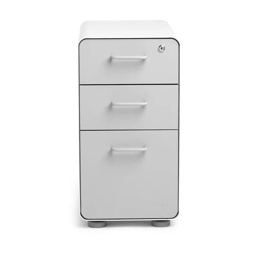 Poppin File Cabinets<White + Light Gray Slim Stow 3-Drawer vertical File Cabinet, Light Gray (104668)