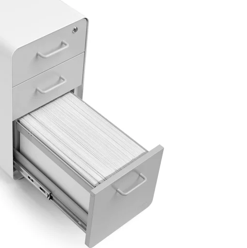 Poppin File Cabinets<White + Light Gray Slim Stow 3-Drawer vertical File Cabinet, Light Gray (104668)