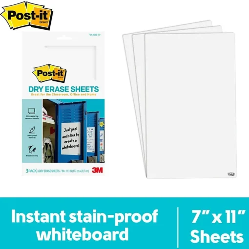 Post-it Dry Erase<® Dry Erase Sheets, 7" x 11.3", 3/Pack (DEFSHEETS-3PK)