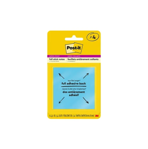 Post-it Post-It Notes<Full Adhesive Notes, 3" x 3", Energy Boost Collection, 30 Sheet/Pad, 4 Pads/Pack (F3304SSAU)