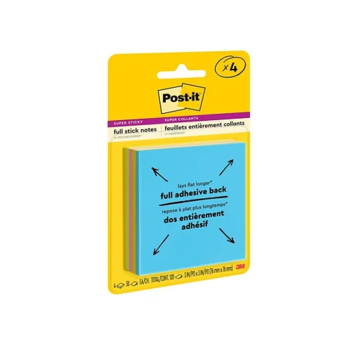 Post-it Post-It Notes<Full Adhesive Notes, 3" x 3", Energy Boost Collection, 30 Sheet/Pad, 4 Pads/Pack (F3304SSAU)
