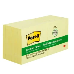 Post-it Post-It Notes<Greener Recycled Notes, 3" x 3", Canary Collection, 100 Sheet/Pad, 12 Pads/Pack (654-RP-YW)
