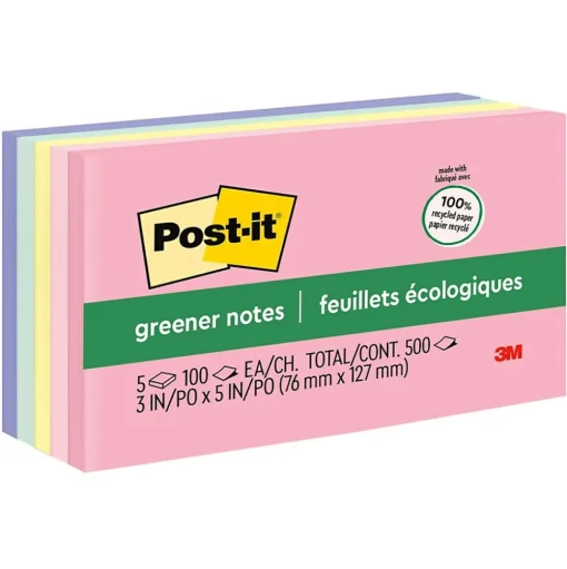Post-it Post-It Notes<Greener Recycled Notes, 3" x 5", Sweet Sprinkles Collection, 100 Sheet/Pad, 5 Pads/Pack (655RPA)