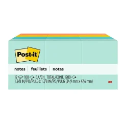 Post-it Post-It Notes<Notes, 1 3/8" x 1 7/8", Collection, 100 Sheet/Pad, 12 Pads/Pack (653AST)