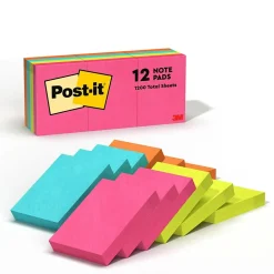 Post-it Post-It Notes<Notes, 1 3/8" x 1 7/8", Collection, 100 Sheet/Pad, 12 Pads/Pack (653AN)