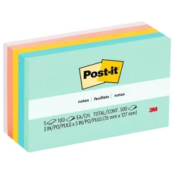 Post-it Post-It Notes<Notes, 3" x 5", Collection, 100 Sheet/Pad, 5 Pads/Pack (655AST)