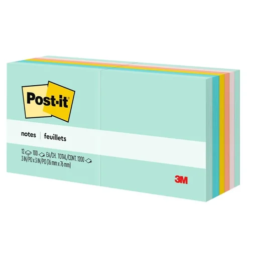 Post-it Post-It Notes<Notes, 3" x 3", Collection, 100 Sheet/Pad, 12 Pads/Pack (654AST)