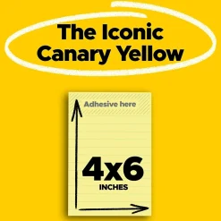 Post-it Post-It Notes<Notes, 4" x 6", Canary Collection, Lined, 100 Sheet/Pad, 5 Pads/Pack (6605PK)