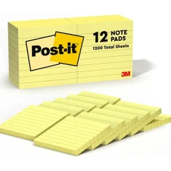 Post-it Post-It Notes<Notes, 3" x 3", Canary Collection, Lined, 100 Sheet/Pad, 12 Pads/Pack (63012PK)