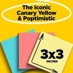 Post-it Post-It Notes<Notes, 3" x 3", Canary Collection, 100 Sheet/Pad, 18 Pads/Pack (654144B)