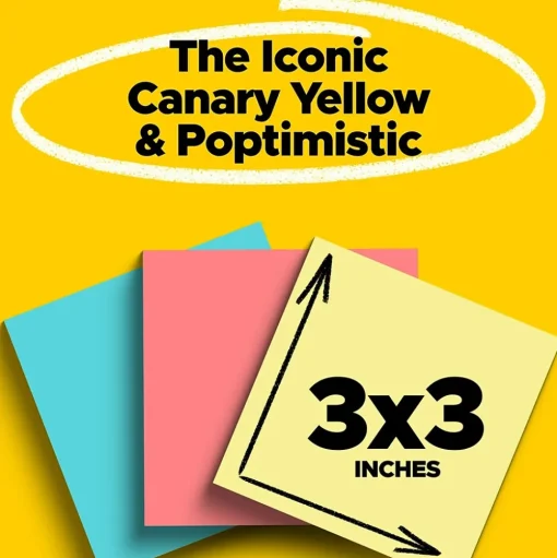 Post-it Post-It Notes<Notes, 3" x 3", Canary Collection, 100 Sheet/Pad, 18 Pads/Pack (654144B)