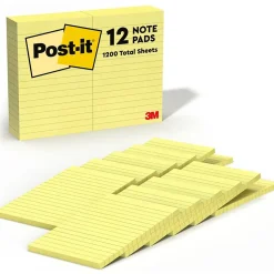 Post-it Post-It Notes<Notes, 4" x 6", Canary Collection, Lined, 100 Sheet/Pad, 12 Pads/Pack (660YW)