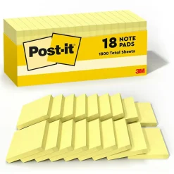 Post-it Post-It Notes<Notes, 3" x 3", Canary Collection, 90 Sheet/Pad, 18 Pads/Pack (654-18CP)
