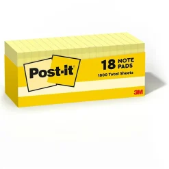 Post-it Post-It Notes<Notes, 3" x 3", Canary Collection, 90 Sheet/Pad, 18 Pads/Pack (654-18CP)