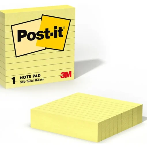 Post-it Post-It Notes<Notes, 4" x 4", Canary Collection, Lined, 300 Sheet/Pad (675-YL)
