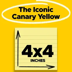 Post-it Post-It Notes<Notes, 4" x 4", Canary Collection, Lined, 300 Sheet/Pad (675-YL)