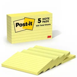 Post-it Post-It Notes<Notes, 3" x 5", Canary Collection, Lined, 100 Sheet/Pad, 5 Pads/Pack (635-5PK)