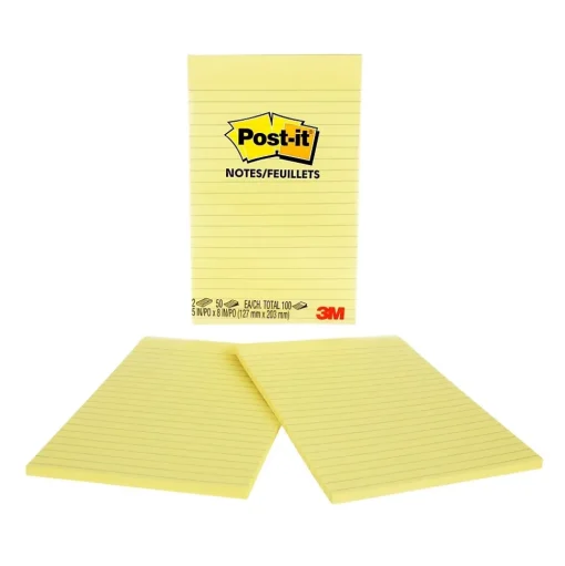 Post-it Post-It Notes<Notes, 5" x 8", Canary Collection, Lined, 50 Sheet/Pad, 2 Pads/Pack (663-YW)