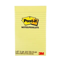 Post-it Post-It Notes<Notes, 5" x 8", Canary Collection, Lined, 50 Sheet/Pad, 2 Pads/Pack (663-YW)