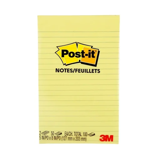 Post-it Post-It Notes<Notes, 5" x 8", Canary Collection, Lined, 50 Sheet/Pad, 2 Pads/Pack (663-YW)