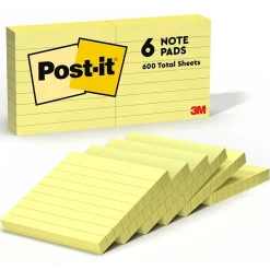 Post-it Sticky Notes<Notes, 3" x 3", Canary Collection, Lined, 100 Sheet/Pad, 6 Pads/Pack (630-6PK)