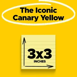 Post-it Sticky Notes<Notes, 3" x 3", Canary Collection, Lined, 100 Sheet/Pad, 6 Pads/Pack (630-6PK)