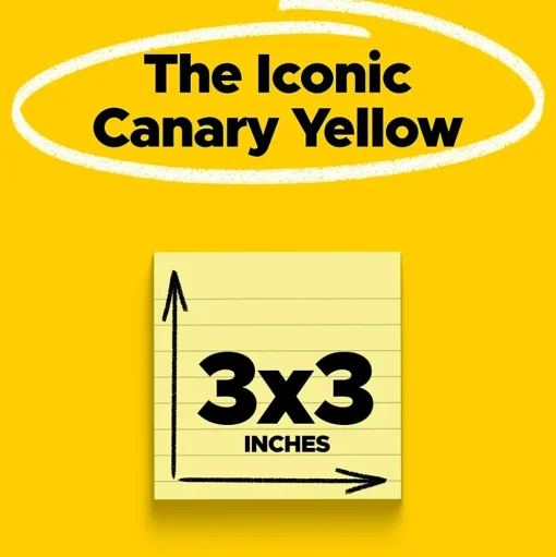 Post-it Sticky Notes<Notes, 3" x 3", Canary Collection, Lined, 100 Sheet/Pad, 6 Pads/Pack (630-6PK)
