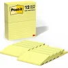 Post-it Sticky Notes<Notes, 3" x 5", Canary Collection, Lined, 100 Sheet/Pad, 12 Pads/Pack (635YW)