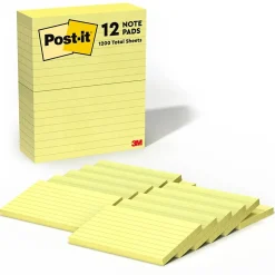 Post-it Sticky Notes<Notes, 3" x 5", Canary Collection, Lined, 100 Sheet/Pad, 12 Pads/Pack (635YW)