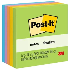 Post-it Post-It Notes<Notes, 3" x 3", Collection, 100 Sheet/Pad, 5 Pads/Pack (654-5UC)