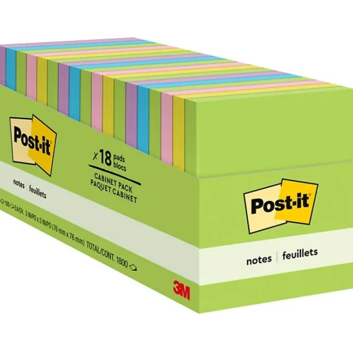 Post-it Post-It Notes<Notes, 3" x 3", Collection, 100 Sheet/Pad, 18 Pads/Pack (654-18BRCP)