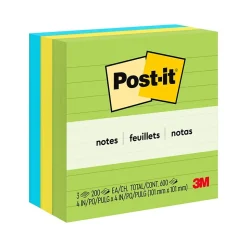 Post-it Post-It Notes<Notes, 4" x 4", Floral Fantasy Collection, Lined, 200 Sheet/Pad, 3 Pads/Pack (6753AUL)