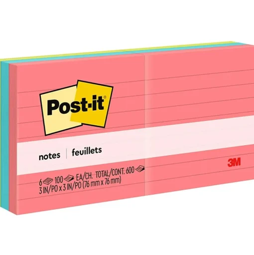 Post-it Post-It Notes<Notes, 3" x 3", Collection, Lined, 100 Sheet/Pad, 6 Pads/Pack (6306AN)