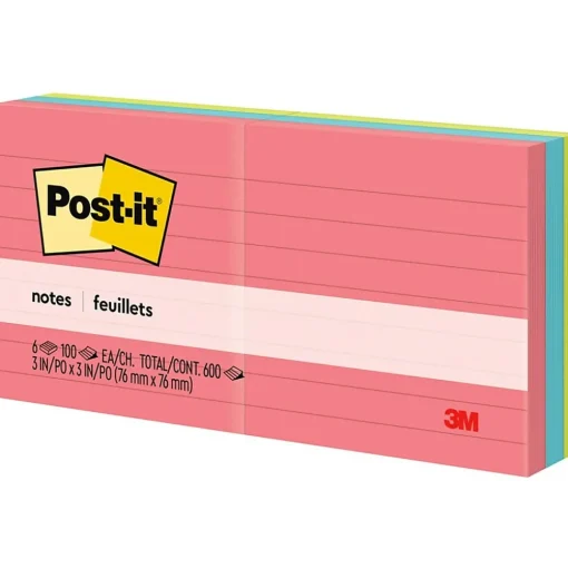 Post-it Post-It Notes<Notes, 3" x 3", Collection, Lined, 100 Sheet/Pad, 6 Pads/Pack (6306AN)