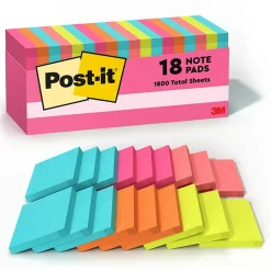 Post-it Post-It Notes<Notes, 3" x 3", Collection, 100 Sheet/Pad, 18 Pads/Pack (65418CTCP)