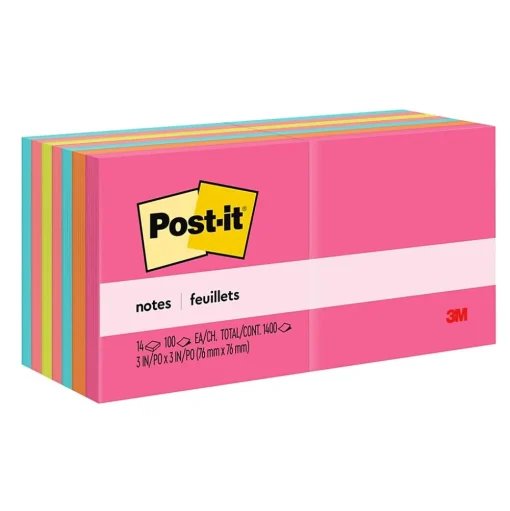 Post-it Post-It Notes<Notes, 3" x 3", Collection, 100 Sheet/Pad, 14 Pads/Pack (65414AN)
