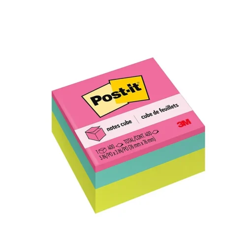 Post-it Post-It Notes<Notes Cube, 3" x 3", Assorted Brights, 400 Sheets/Cube (2027-BRT)