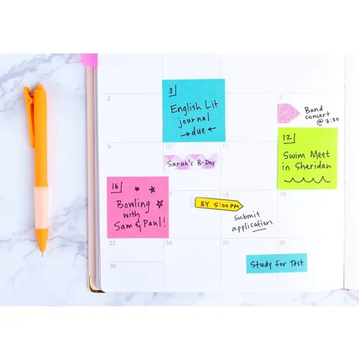 Post-it Post-It Notes<Notes Cube, 3" x 3", Assorted Brights, 400 Sheets/Cube (2027-BRT)
