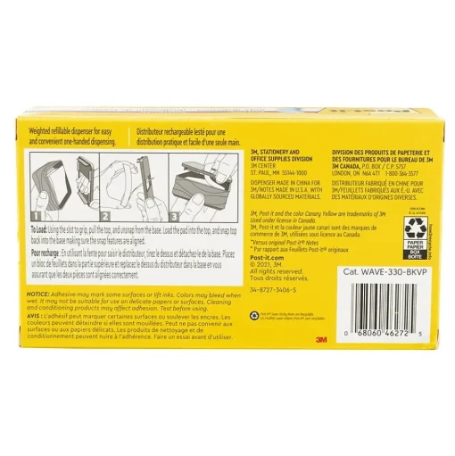 Post-it Pop-Up Dispensers<Pop-up Wave Design Dispenser for 3" x 3" Notes, Black (WAVE-330-BKVP)