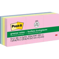 Post-it Post-It Notes<Recycled Notes, 1 3/8" x 1 7/8", Collection, 100 Sheet/Pad, 12 Pads/Pack (653RPA)