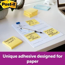 Post-it Post-It Notes<Recycled Notes, 3" x 3", Canary Collection, 75 Sheet/Pad, 24 Pads/Pack (654R24CPCY)