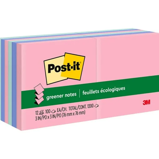 Post-it Post-It Notes<Recycled Pop-up Notes, 3" x 3", Collection, 100 Sheet/Pad, 12 Pads/Pack (R330RP12AP)