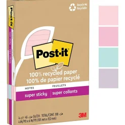 Post-it Post-It Notes<Recycled Super Sticky Notes, 4" x 6", Collection, 45 Sheet/Pad, 4 Pads/Pack (4621R-4SSNRP)