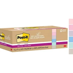 Post-it Post-It Notes<Recycled Super Sticky Notes, 3" x 3", Wanderlust Pastels Collection, 70 Sheet/Pad, 12 Pads/Pack (654R-12SSNRP)