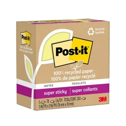 Post-it Post-It Notes<Recycled Super Sticky Notes, 3" x 3", Canary Collection, 70 Sheet/Pad, 5 Pads/Pack (654R-5SSCY)