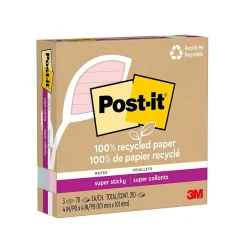 Post-it Post-It Notes<Recycled Super Sticky Notes, 4" x 4", Collection, Lined, 70 Sheet/Pad, 3 Pads/Pack (675R-3SSNRP)