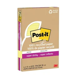 Post-it Post-It Notes<Recycled Super Sticky Notes, 4" x 6", Canary Collection, 45 Sheet/Pad, 4 Pads/Pack (4621R-4SSCY)