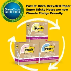 Post-it Post-It Notes<Recycled Super Sticky Notes, 4" x 6", Canary Collection, 45 Sheet/Pad, 4 Pads/Pack (4621R-4SSCY)