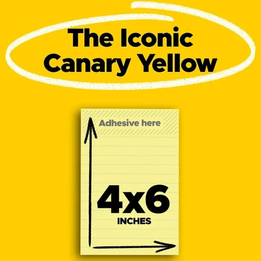 Post-it Post-It Notes<Recycled Super Sticky Notes, 4" x 6", Canary Collection, 45 Sheet/Pad, 4 Pads/Pack (4621R-4SSCY)